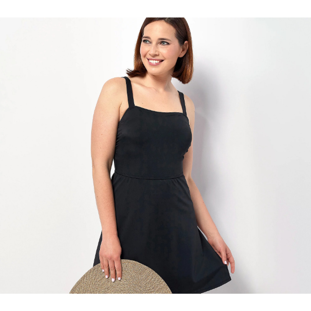 AMBERNOON II by Dr. Erum Ilyas UPF 50 Swim Dress w/ Wrap Skirt Black 14